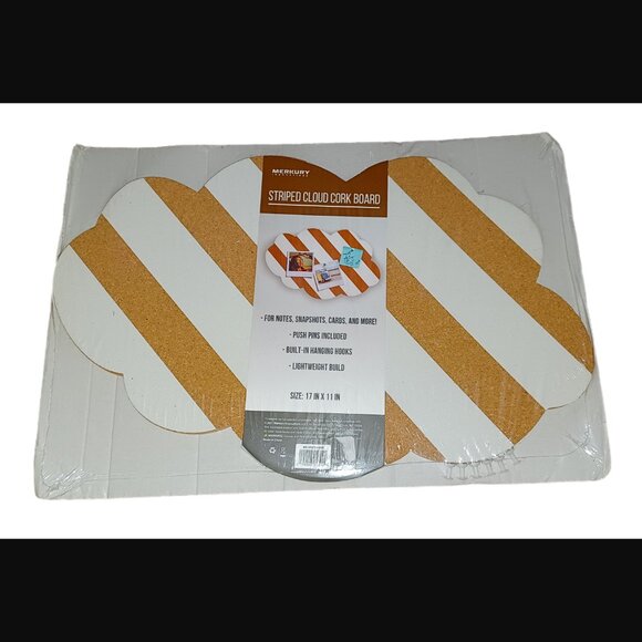 Merkury Innovations White And Brown Striped Cloud Cork Board 17"X11" New - Picture 1 of 6